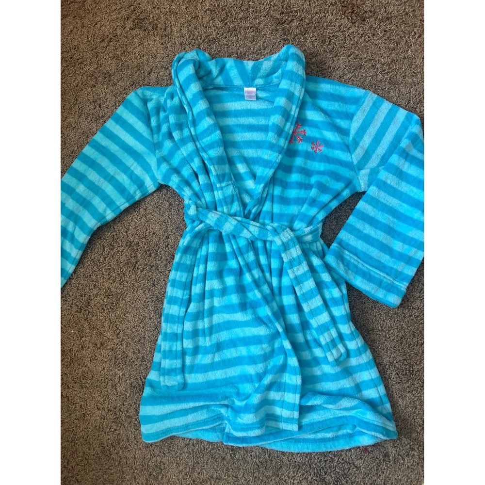 Xhilaration Girls Blue Striped Fleece Robe Snowflake XL 14/16 Turquoise Cozy